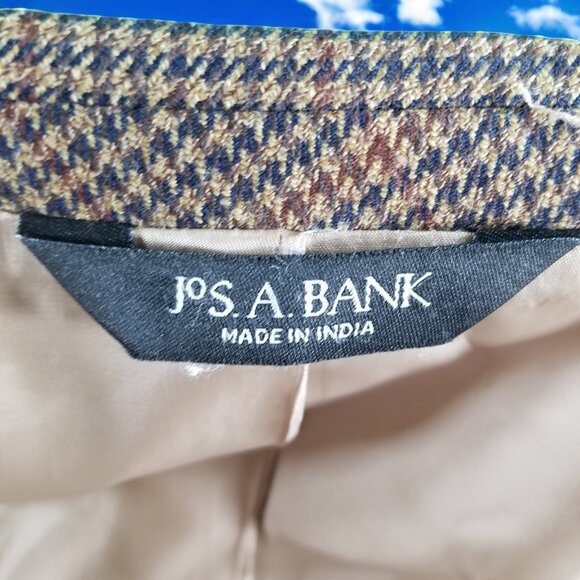 Jos A Bank Men's 46R Brown Check 100% Wool Blazer Sport Coat & Tie 12627 - Picture 7 of 8